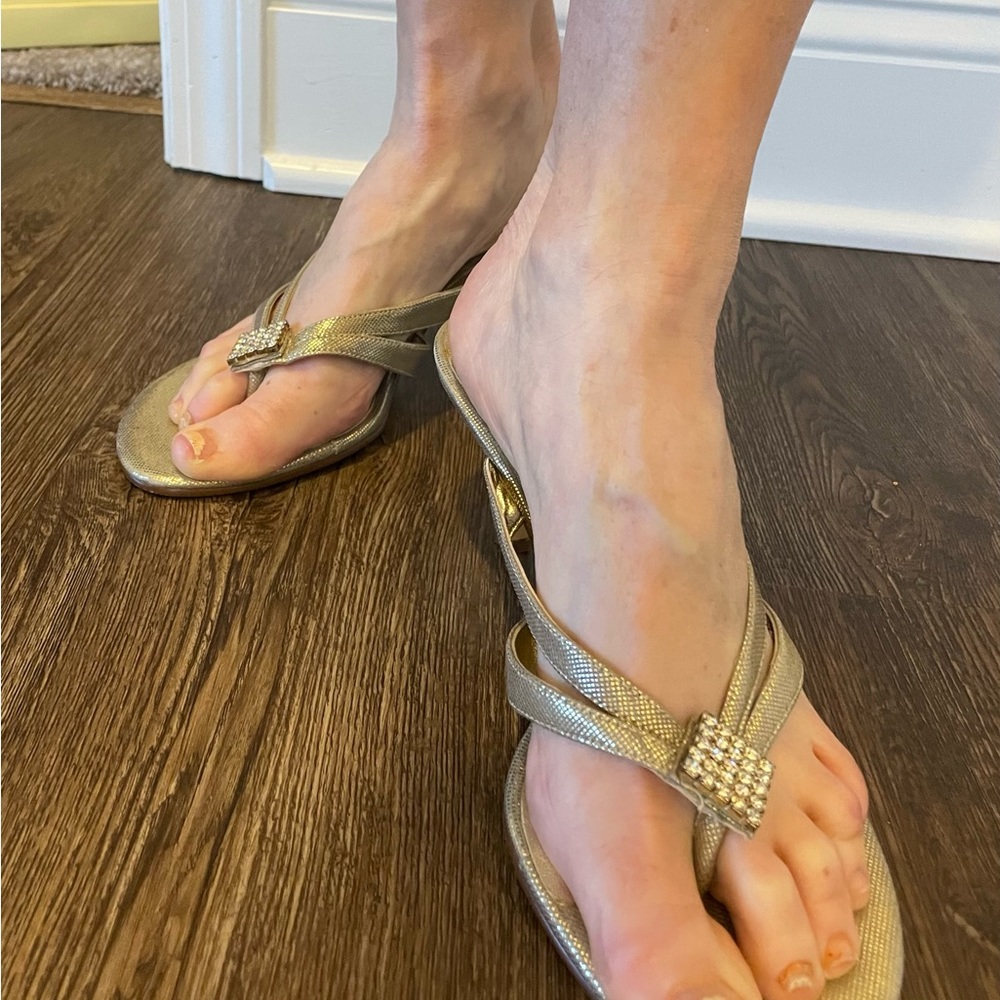 Gold mule sandals with jewel decor